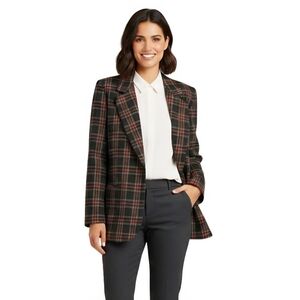 Sag Harbor Vintage Gray Red Plaid Blazer Wool Blend Pockets Size 14